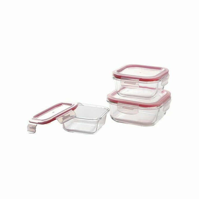 Set Lunchboxen Bergner Walking Anywhere Borosilicaatglas cuadradas Vierkant 320 ml 520 ml 800 Pagina's Rood