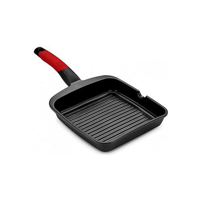 Geribbelde Grillpan BRA A411428 Zwart Rood Siliconen Aluminium