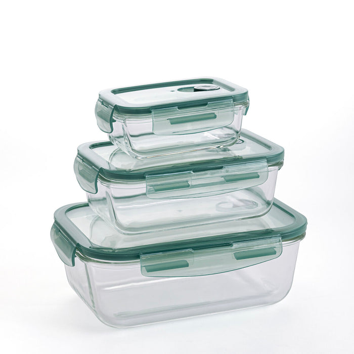 Set Lunchboxen Quid Minimal Groen Glas 330 ml 800 ml 1,8 L 3 Onderdelen