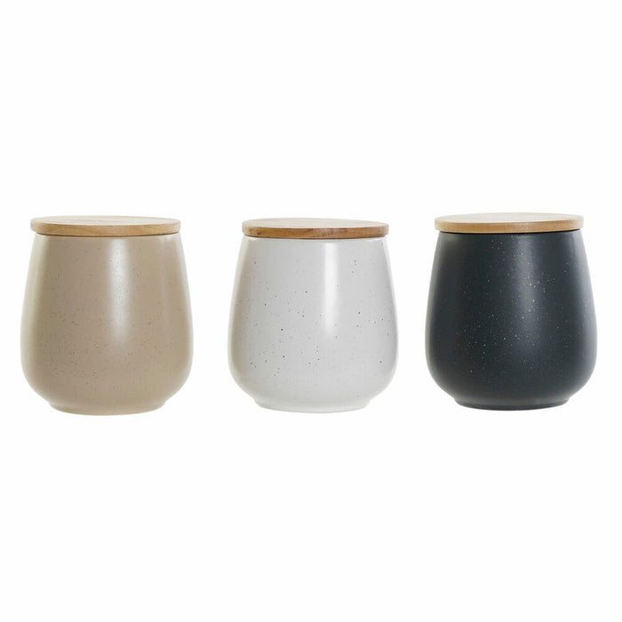 Tin DKD Home Decor Wit Beige Donker grijs 10 x 10 x 13 cm (3 Stuks)