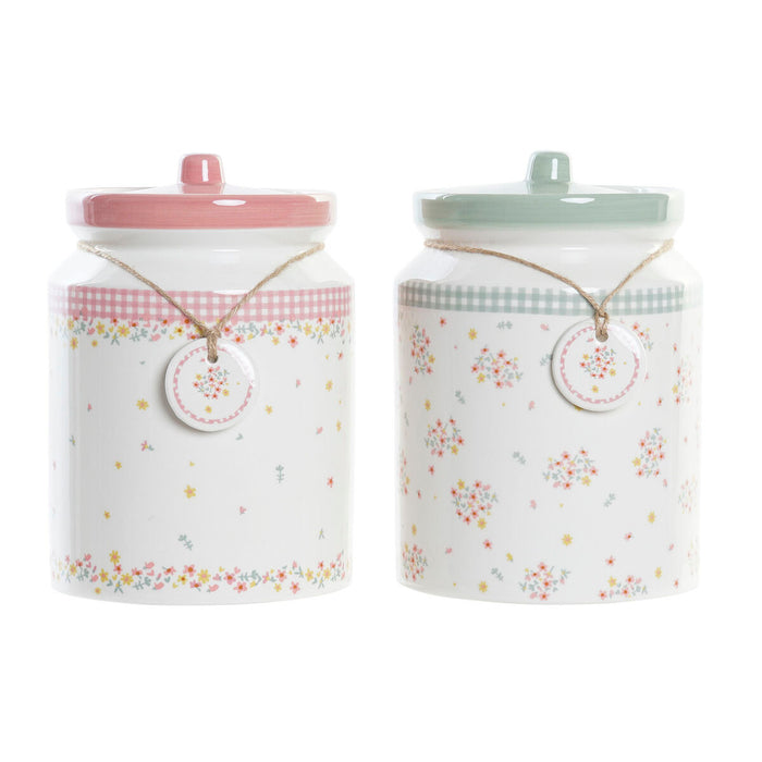 Boîte DKD Home Decor Vert Rose Vichy 15,5 x 15,5 x 21 cm (2 Unités)