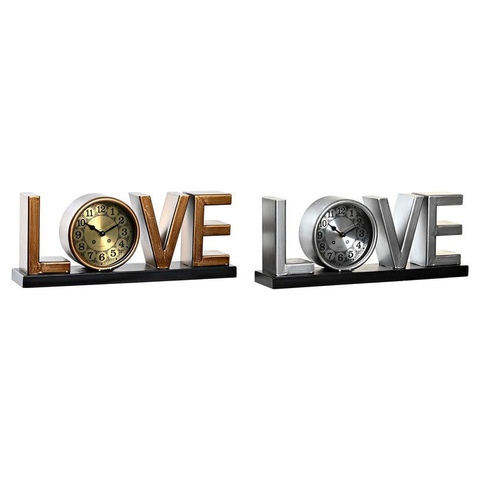 Horloge de table DKD Home Decor Love Cuivre Doré Argenté Loft (2 Unités)