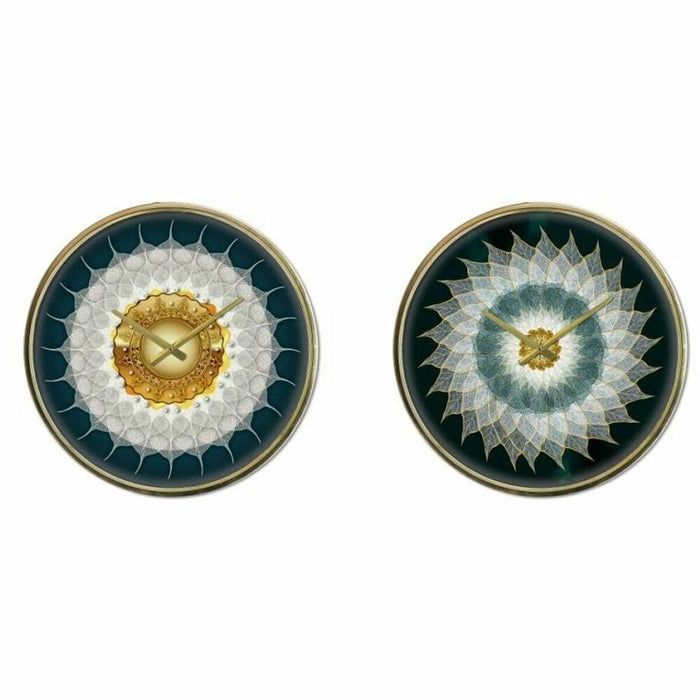 Wall Clock DKD Home Decor Crystal Golden Turquoise Iron Modern (2 Units) (40 x 6 x 40 cm)