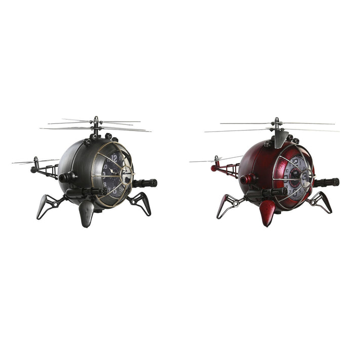 Table clock DKD Home Decor Red Silver Helicopter (2 Units)