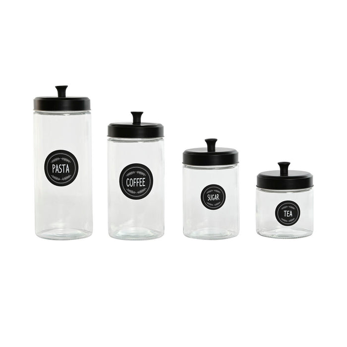 Set van 4 Potjes Home ESPRIT Zwart Metaal Kristal 1 L 1,5 L 1,8 L 10,4 x 10,4 x 26,4 cm