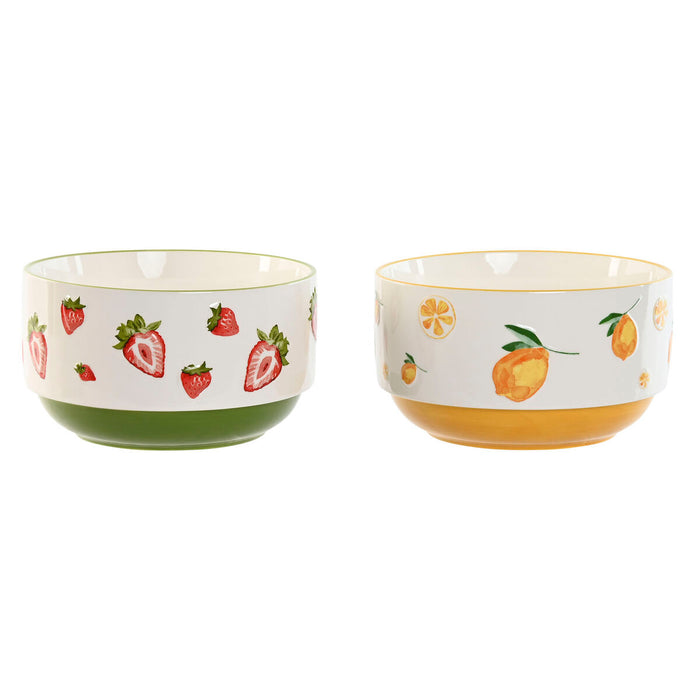 Saladekom Home ESPRIT Geel Rood Groen Porselein 21 x 21 x 12 cm (2 Stuks)