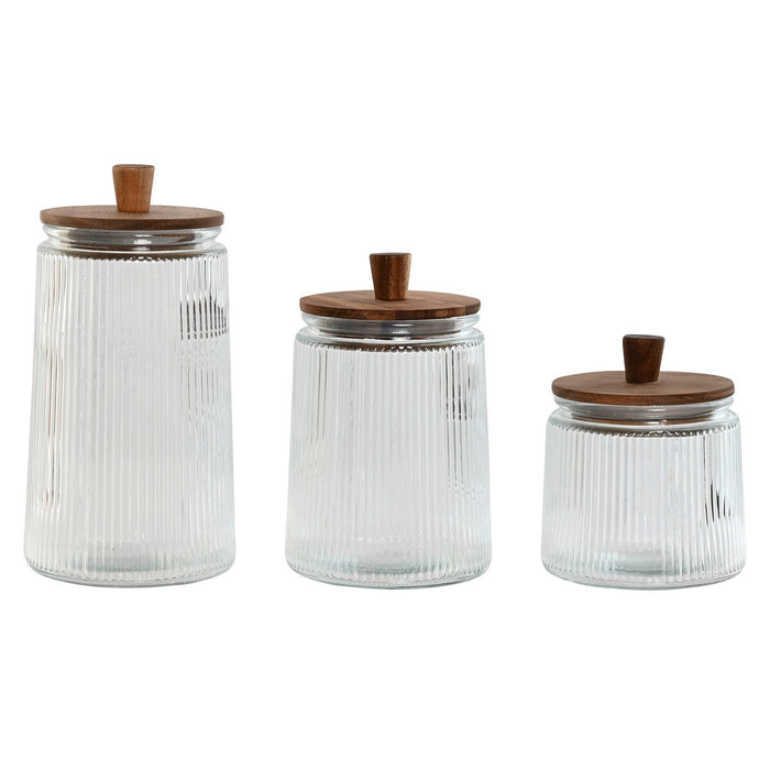 Set van 3 Potjes Home ESPRIT Transparant Kristal Acacia 1,8 L 3 Onderdelen