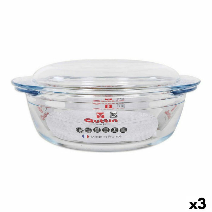 Kookpot met Deksel Quttin Glas 2,2 + 0,8 L (3 Stuks)