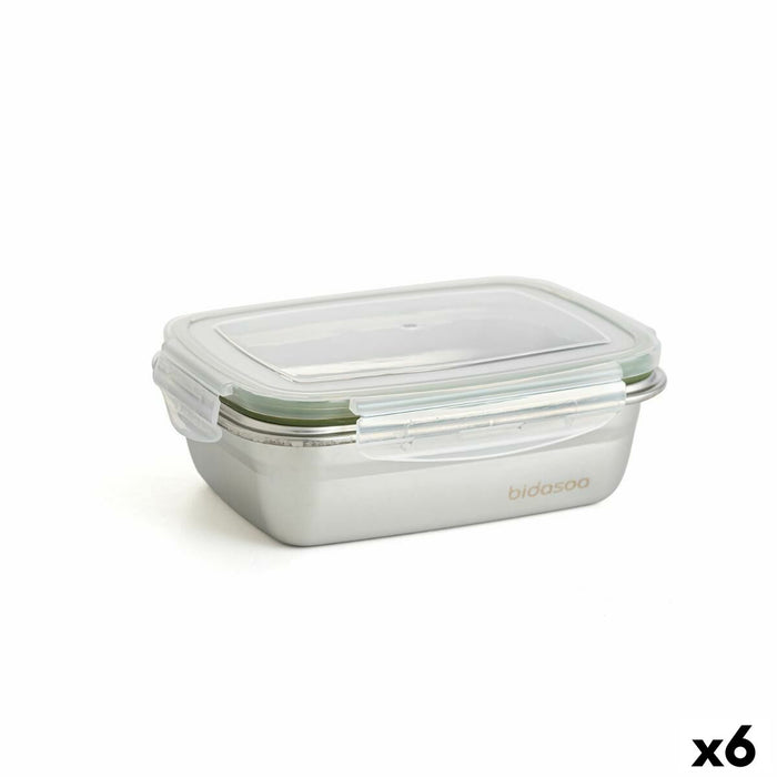 Hermetische Lunchtrommel Bidasoa Theo 17 x 13 x 6 cm 550 ml Zilverkleurig Metaal (6 Stuks)