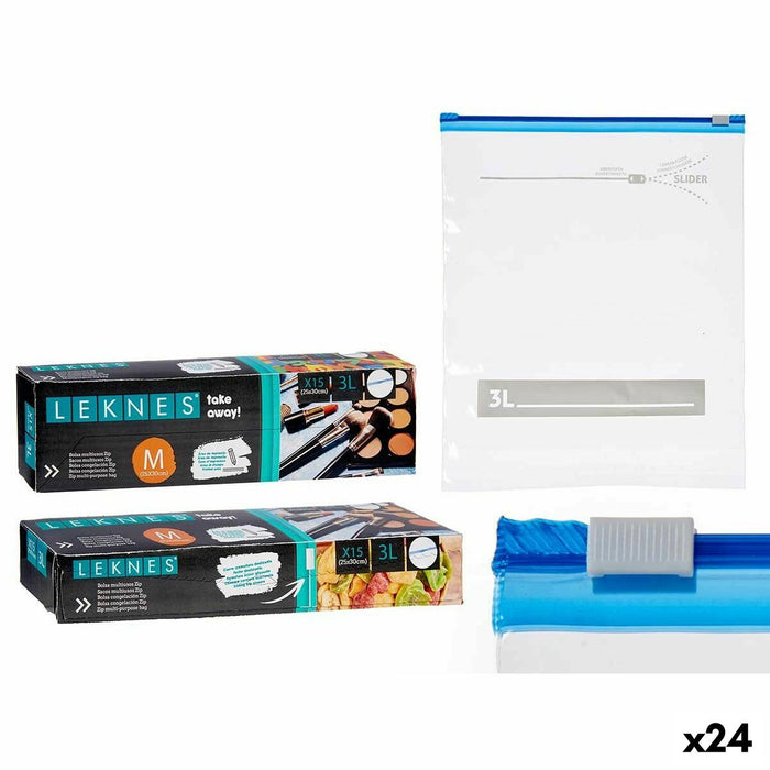 Zakken Zip Multifunctioneel Transparant Polyethyleen (3 L) (24 Stuks)