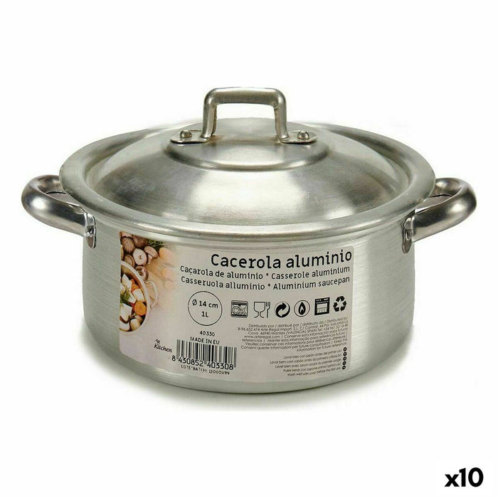 Casserole with lid Kinvara Silver Ø 14 cm 1 L 20,5 x 7 x 14 cm 20,5 x 9,5 x 16 cm 14 x 7 x 20,5 cm (10 Units)
