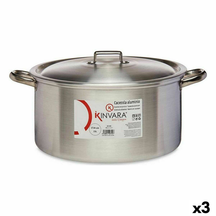 Casserole with lid Kinvara Silver 15 L 46 x 21 x 37 cm (3 Units)