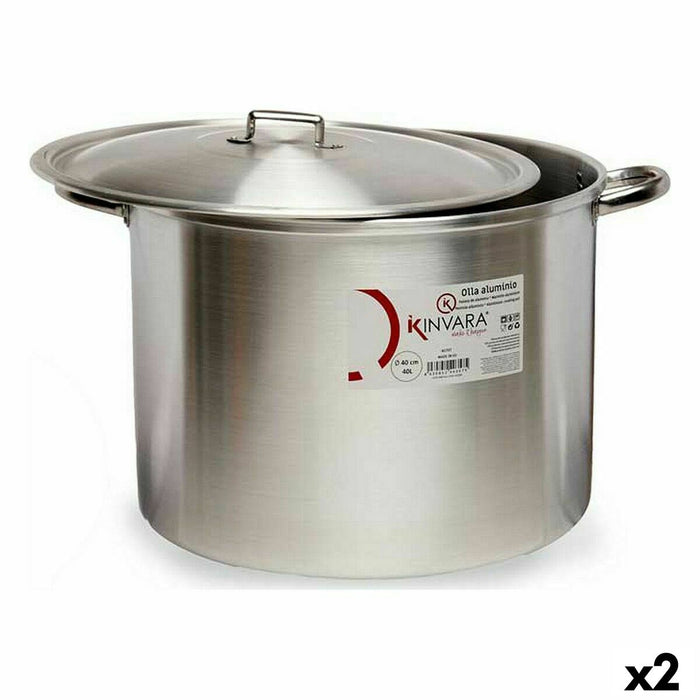 Casserolepan met deksel Kinvara 100043 100043 Zilverkleurig Aluminium 53 x 34 x 43 cm (2 Stuks)