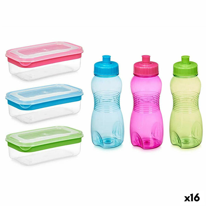 Picnic Holder and Bottle Included Leknes Blue Green Pink Polyethylene polypropylene (16 Units)