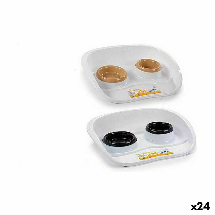 Pet feeding dish Stefanplast White Brown Black Plastic 34 x 11 x 46,5 cm Double (24 Units)