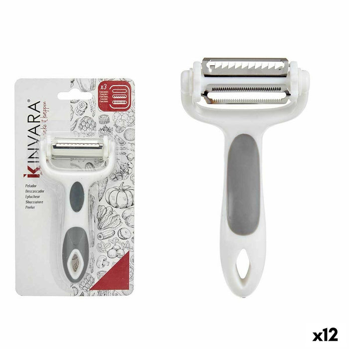 Peeler Kinvara White Grey Stainless steel polypropylene TPR 12 x 3 x 22 cm 3-in-1 (12 Units)