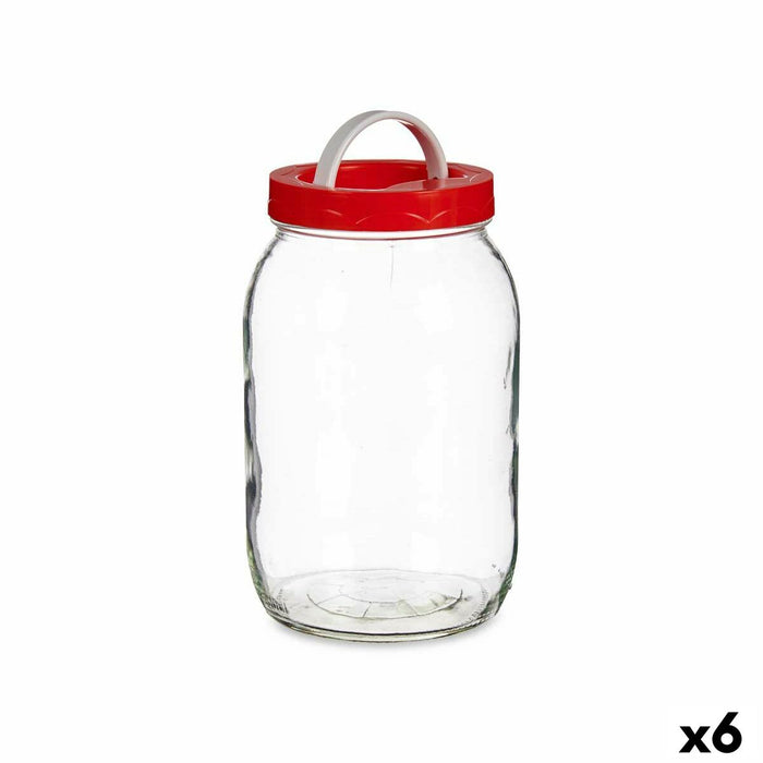 Bocal Vivalto Rouge Transparent 2 L Couvercle avec poignée (6 Unités)