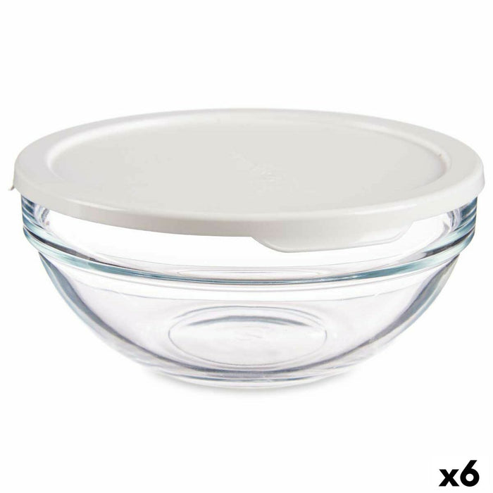 Round Lunch Box with Lid Pasabahce Chefs White 595 ml (6 Units)