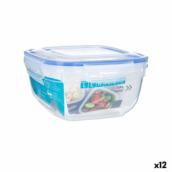 Hermetic Lunch Box Leknes Transparent polypropylene Squared 1,5 L (12 Units)