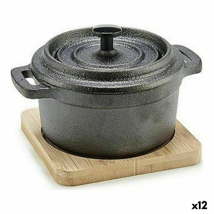 Casserole Kinvara Marron Noir Bois Bambou Fer forgé 13 x 8,5 x 10 cm 10 x 8.5 x 13 cm 13 x 10 x 8,5 cm (12 Unités)