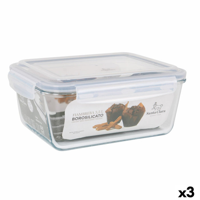 Hermetische Lunchtrommel Santa Clara Transparant Rechthoekig 3,5 L (3 Stuks)