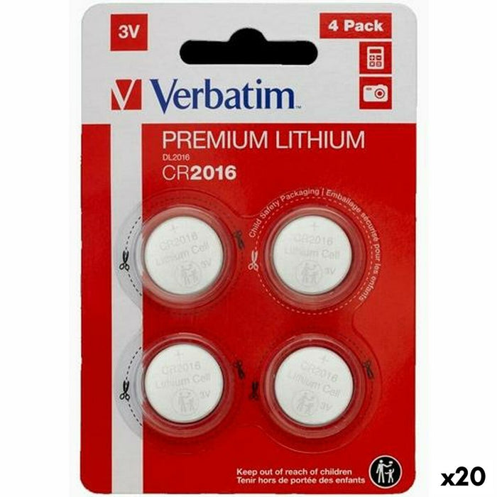 Lithium Knoopcelbatterijen Verbatim 3 V CR2016 4 Onderdelen (20 Stuks)